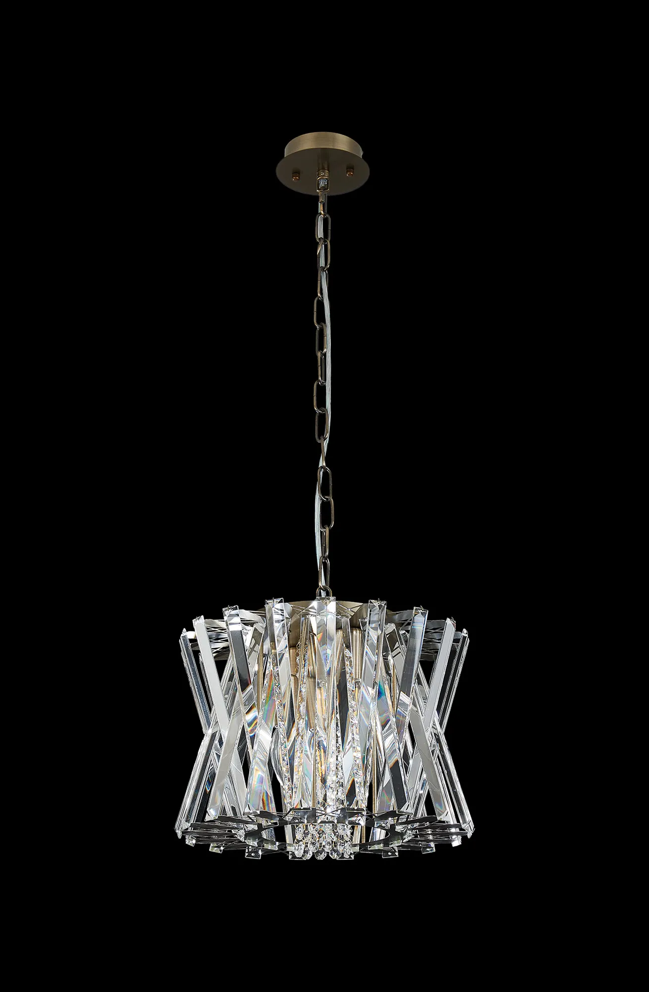 Faline Antique Brass Crystal Ceiling Lights Diyas Ringed & Square Crystal Fittings